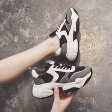 Load image into Gallery viewer, Stylish Color Block Leather Platform Dad Sneakers - Abershoes